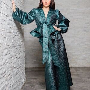 Akira - Emerald Shimmer Tie-Waist Metallic Two piece